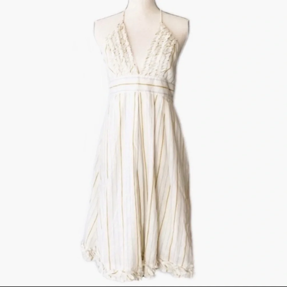J Crew NWT Sylvan Halter Dress Backless Ruffle Linen Cotton Striped size 12